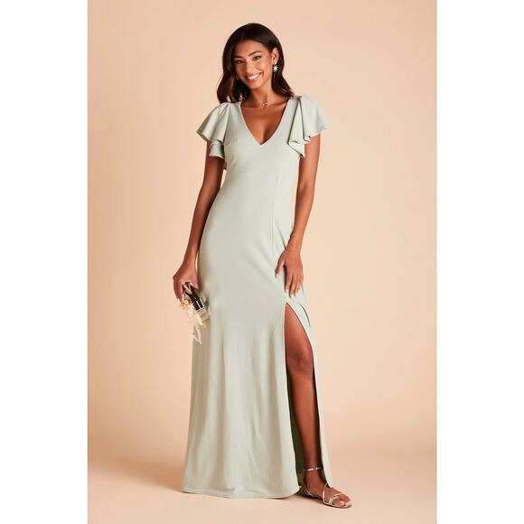 Birdy Grey Sleeved Empire Floor Length Crepe Dress in Sage S (Hannah) NWT - Picture 1 of 12